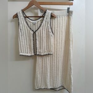 Anthro Moon River White Knit Maxi Skirt Set